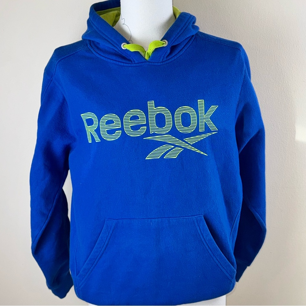 Reebok Men’s Sweatshirt Hoodie Medium Royal Blue & Electric Green Cotton Blend